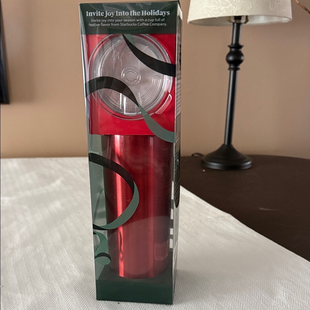 Starbucks Stainless Steel Tumbler Festive Red with logo on front. NIB